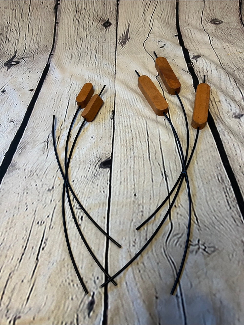 Set of 2 Wood & Black Metal Cattail Wall Art Sculptures Rustic Modern Decor